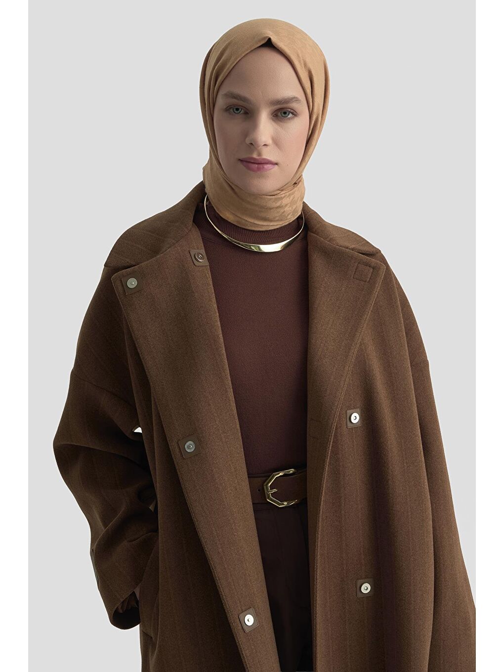 Mıknatıs Çıtçıtlı Çizgili Kaban 25K7016 Kahverengi-1