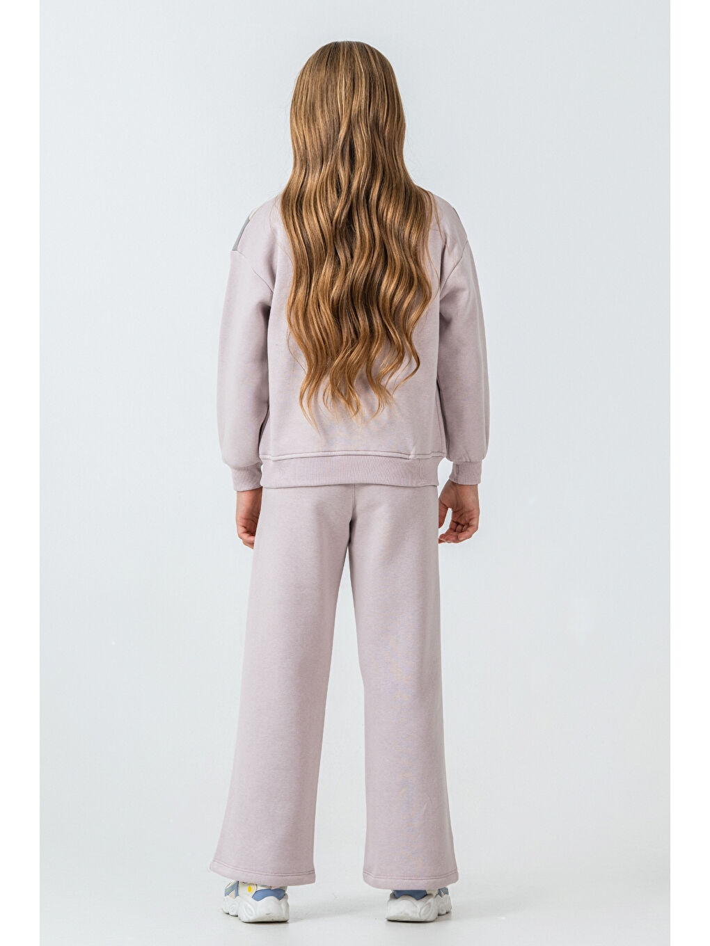 Lila Kız Çocuk Kelebek Detaylı Yarım Fermuarlı 3 İplik Kalın Kışlık Eşofman Takımı Ak4233-4