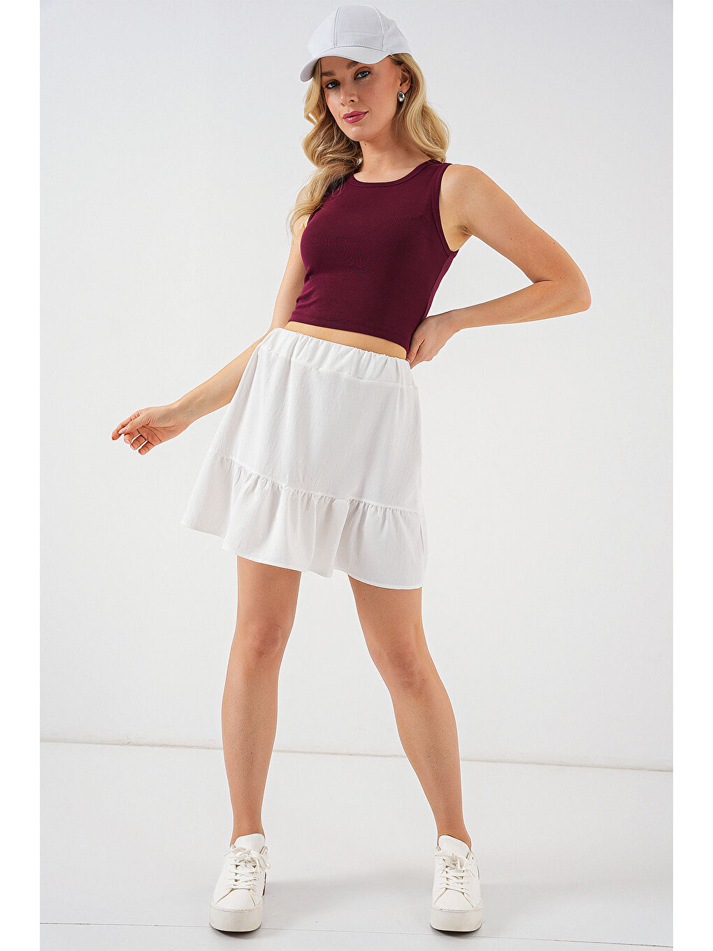 Kadın Ayrobin Mini Etek 8054 - Beyaz-1