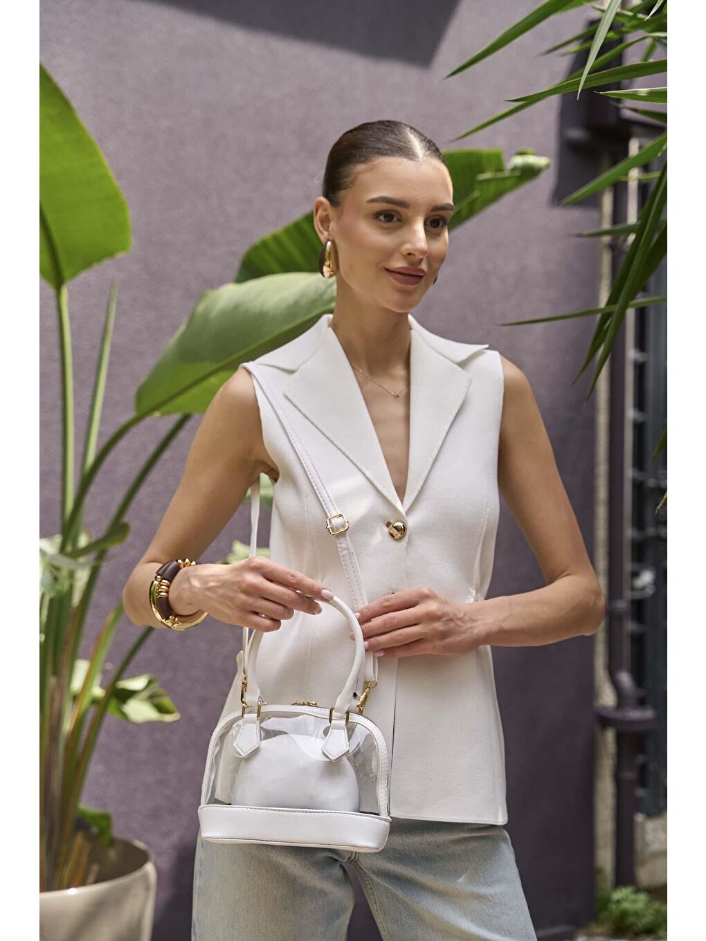 Şeffaf Mini El Ve Omuz  Çantası Beyaz-4