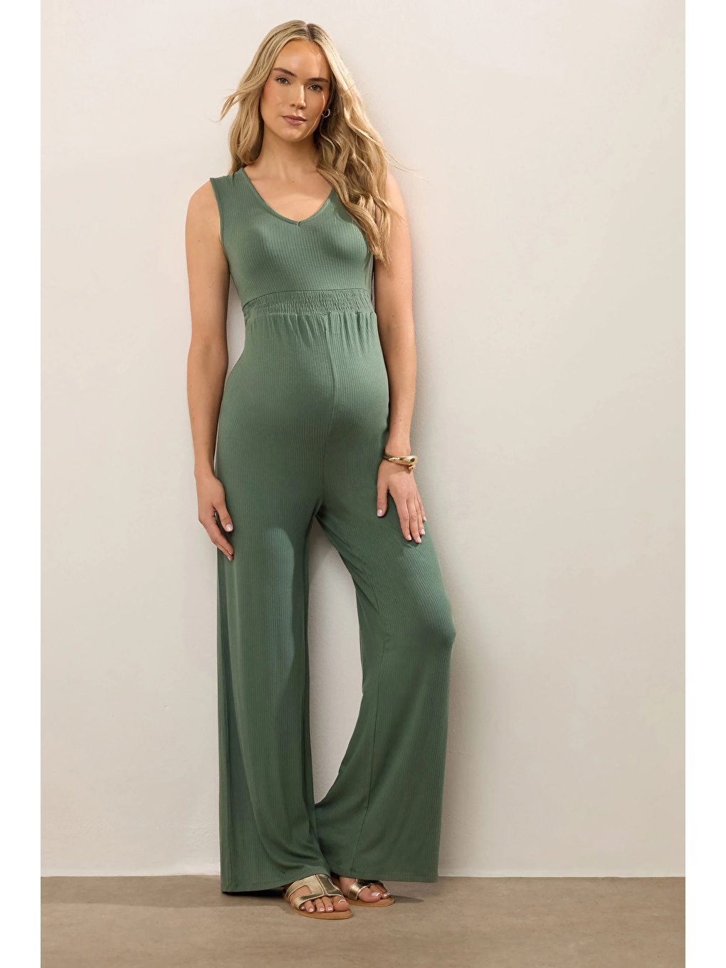 Yeşil Büyük Beden Fitilli Kumaştan Beli Lastikli Sırt Detaylı Paçası Uzun Tulum 198140