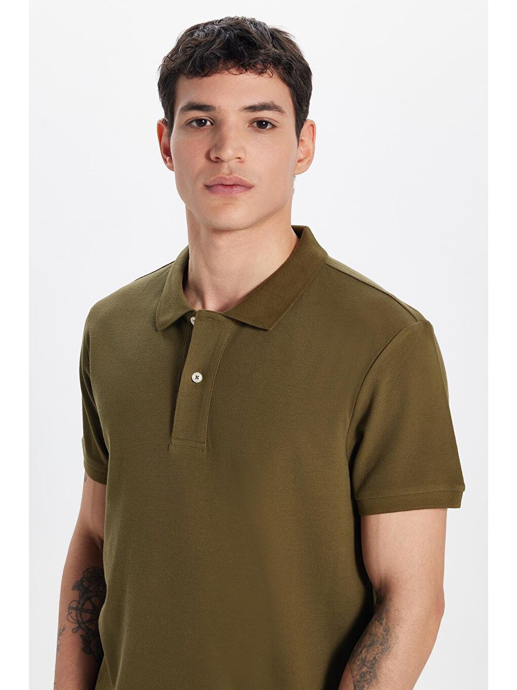 Erkek Slim Fit Dar Kesim %100 Pamuk Haki Polo Yaka Tişört-2