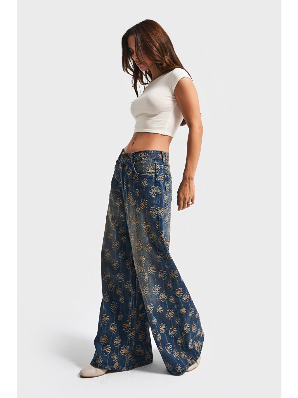 Mavi Kadın T.Kot Rengi 2w5-8 Palazzo Fit Nakış Özellikli Kumaş Tasarım Denim Jean-1