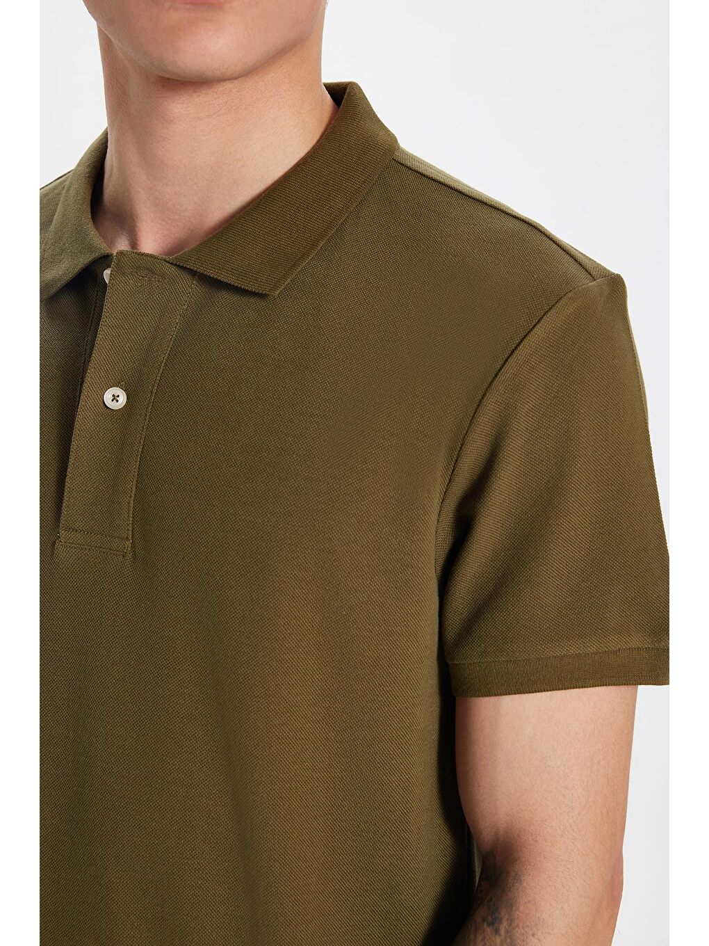 Erkek Slim Fit Dar Kesim %100 Pamuk Haki Polo Yaka Tişört-3