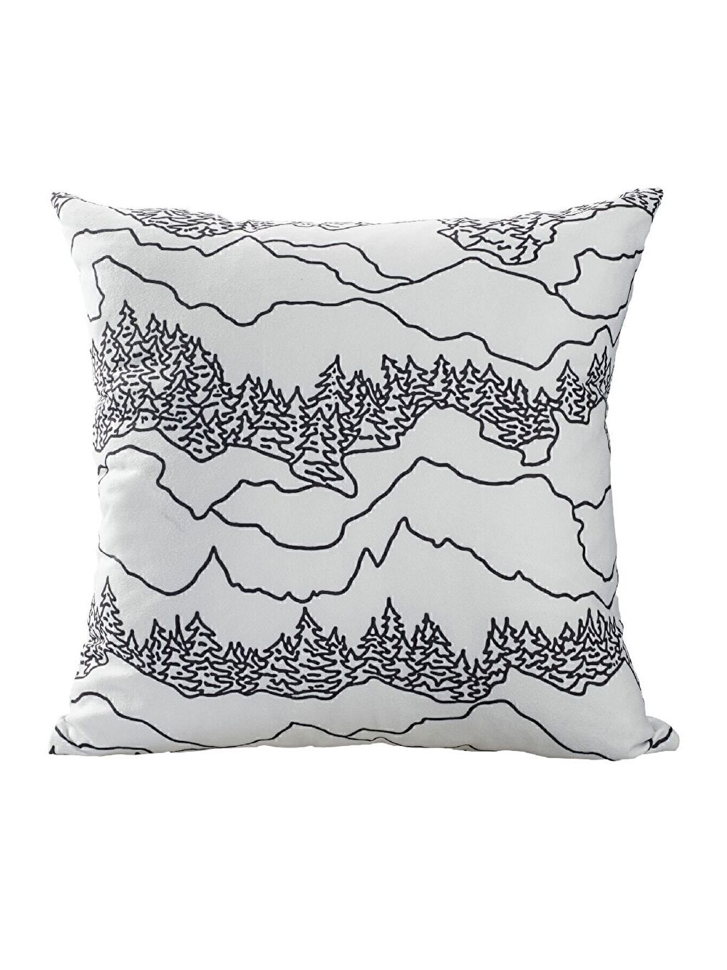 Siyah Yılbaşı Temalı Çam Ağacı Manzara Çizim Baskılı Kırlent Kılıfı - Beyaz 43x43-1