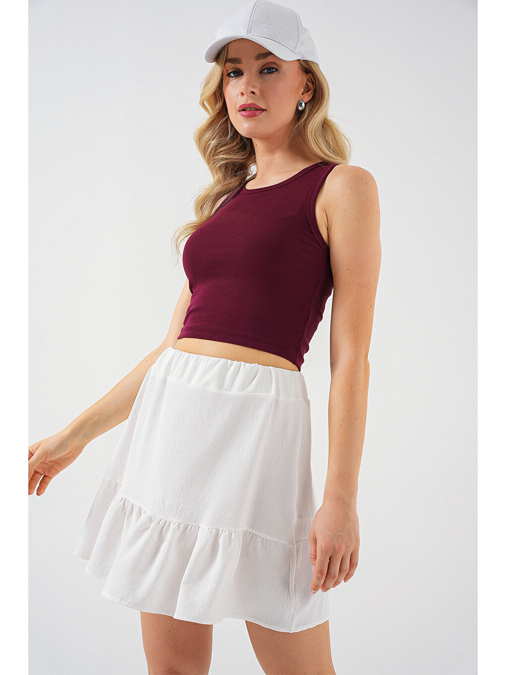 Kadın Ayrobin Mini Etek 8054 - Beyaz-3