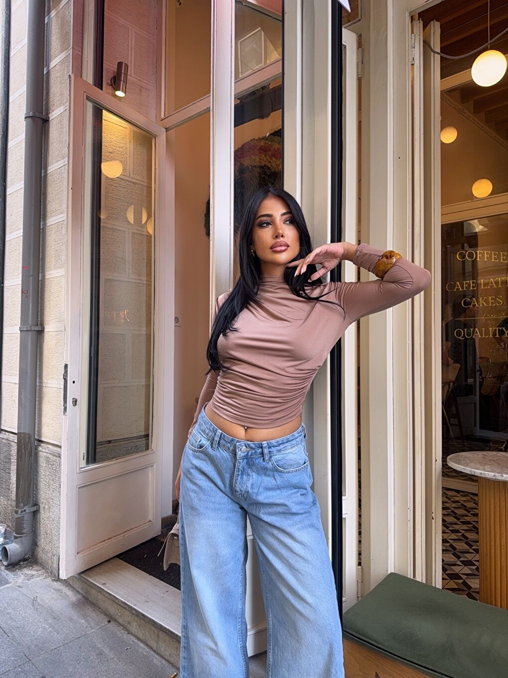 Bej Yarım Balıkçı Vizon Sandy Bluz-3