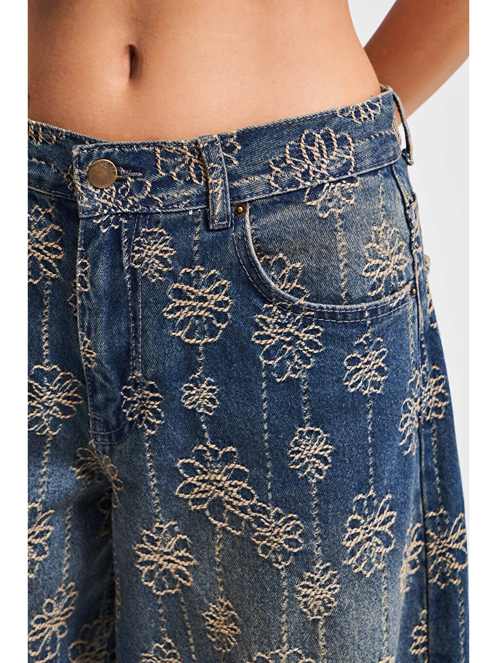 Mavi Kadın T.Kot Rengi 2w5-8 Palazzo Fit Nakış Özellikli Kumaş Tasarım Denim Jean-2