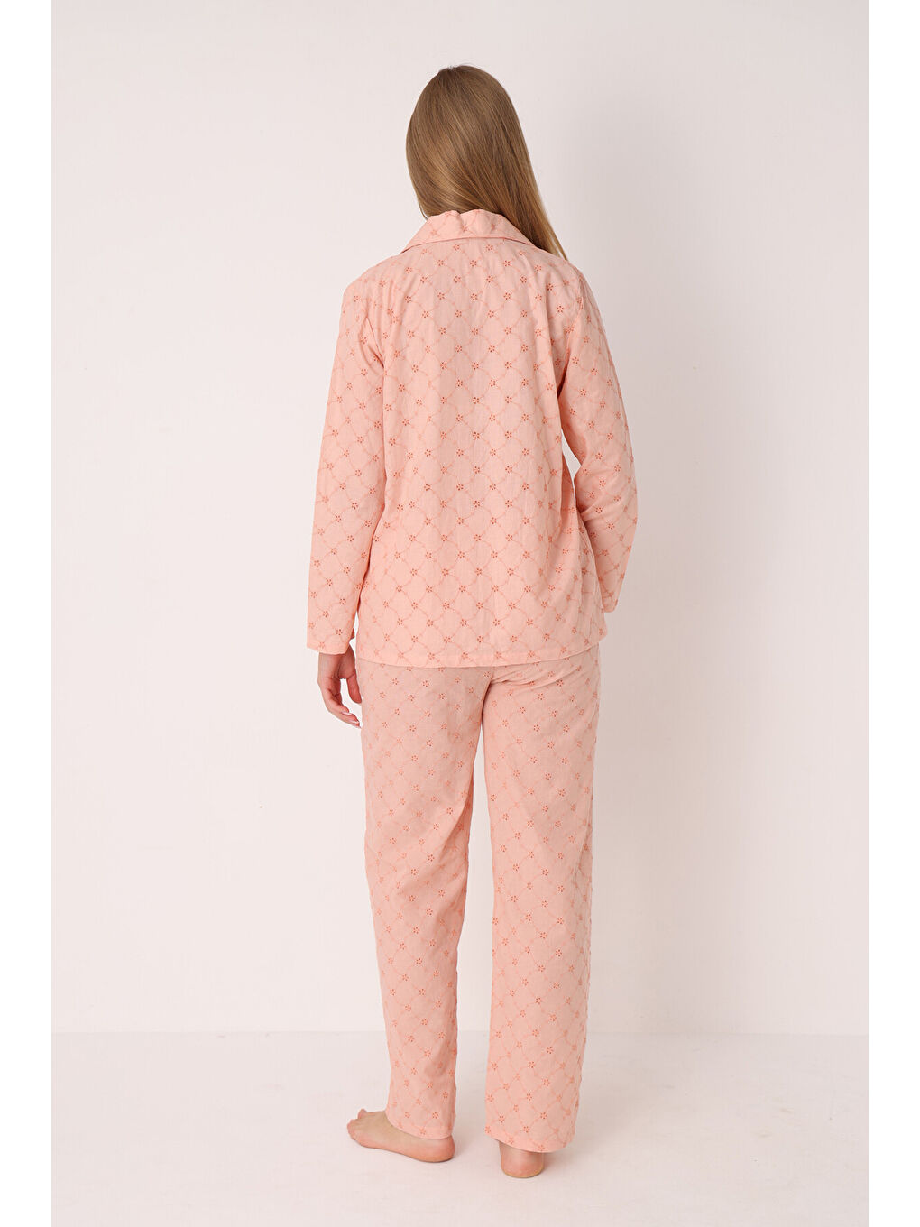 Pembe Somon Dahlia Önden Düğmeli Pijama Takım-1