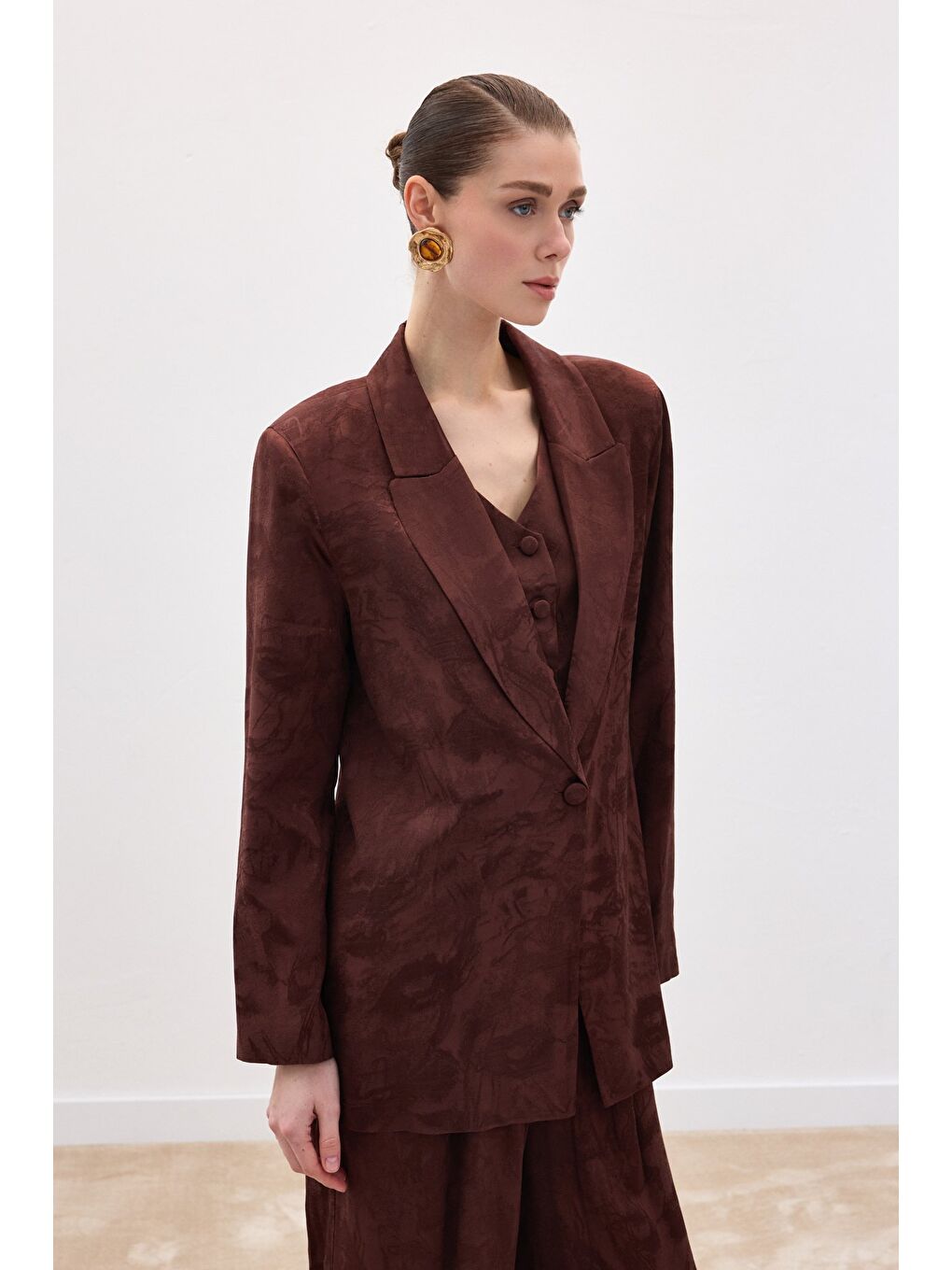 Kahverengi Jakarlı Uzun Ceket - Kahve-1