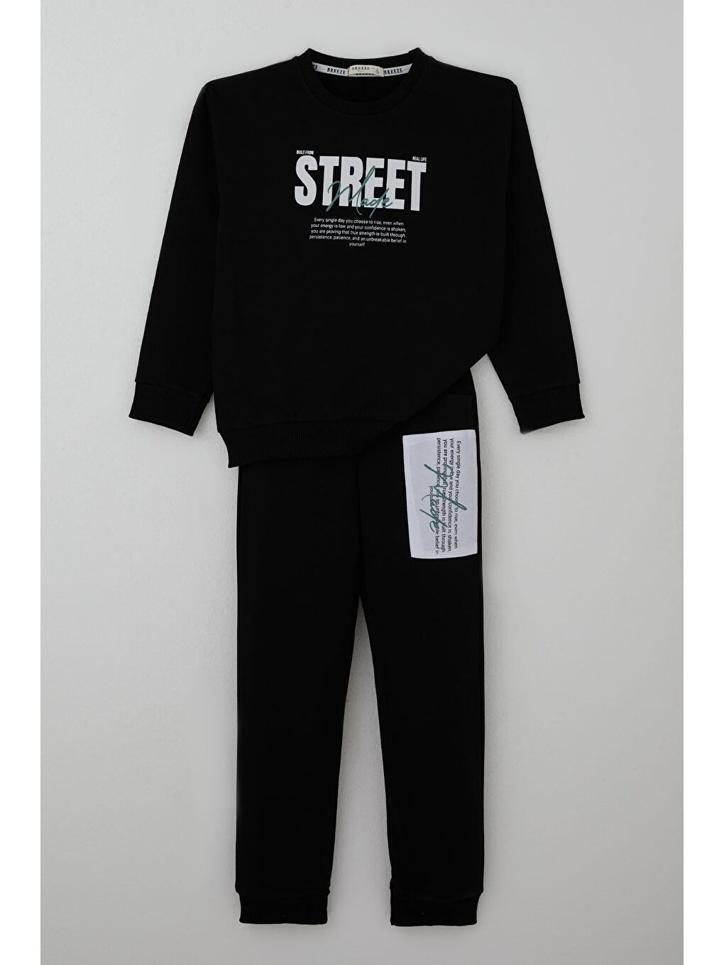 Erkek Çocuk Eşofman Takımı Yazı Baskılı Pantolonu Parça Detaylı Siyah (5-10 Yaş)-2
