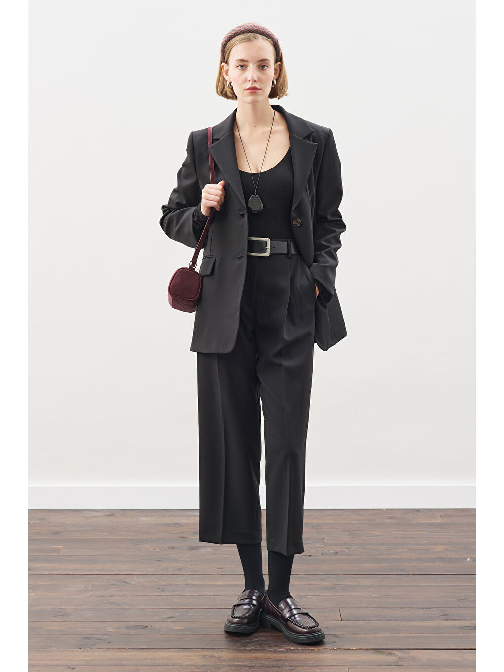 Kuşaklı Tek Düğmeli Blazer Ceket Siyah