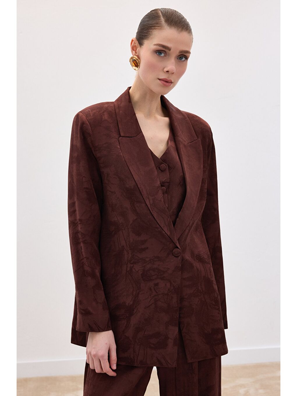 Kahverengi Jakarlı Uzun Ceket - Kahve-2