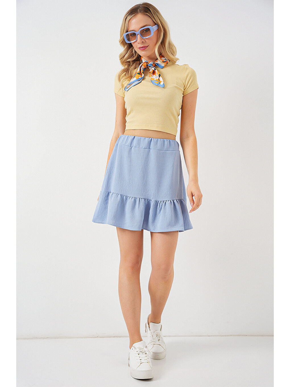 Kadın Ayrobin Mini Etek 8054 - Mavi-1