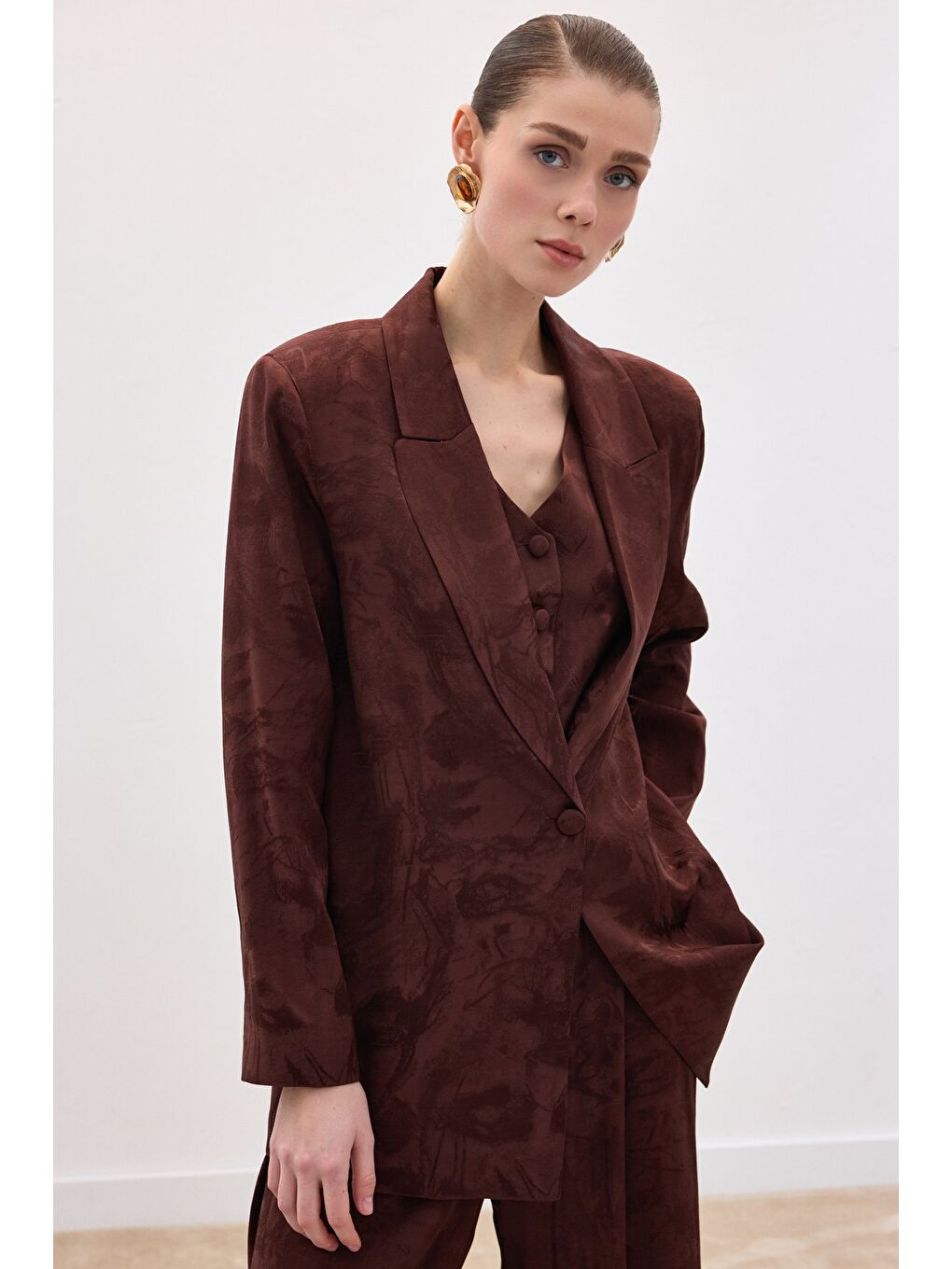 Kahverengi Jakarlı Uzun Ceket - Kahve-3