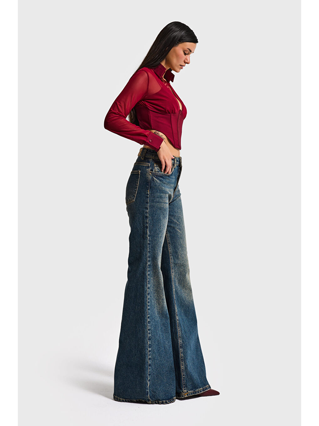 Mavi Kadın Tint Jean Rengi 2w5-8 Flare Fit Komfort Kumaş İç Boy 83cm Denim Jean-3