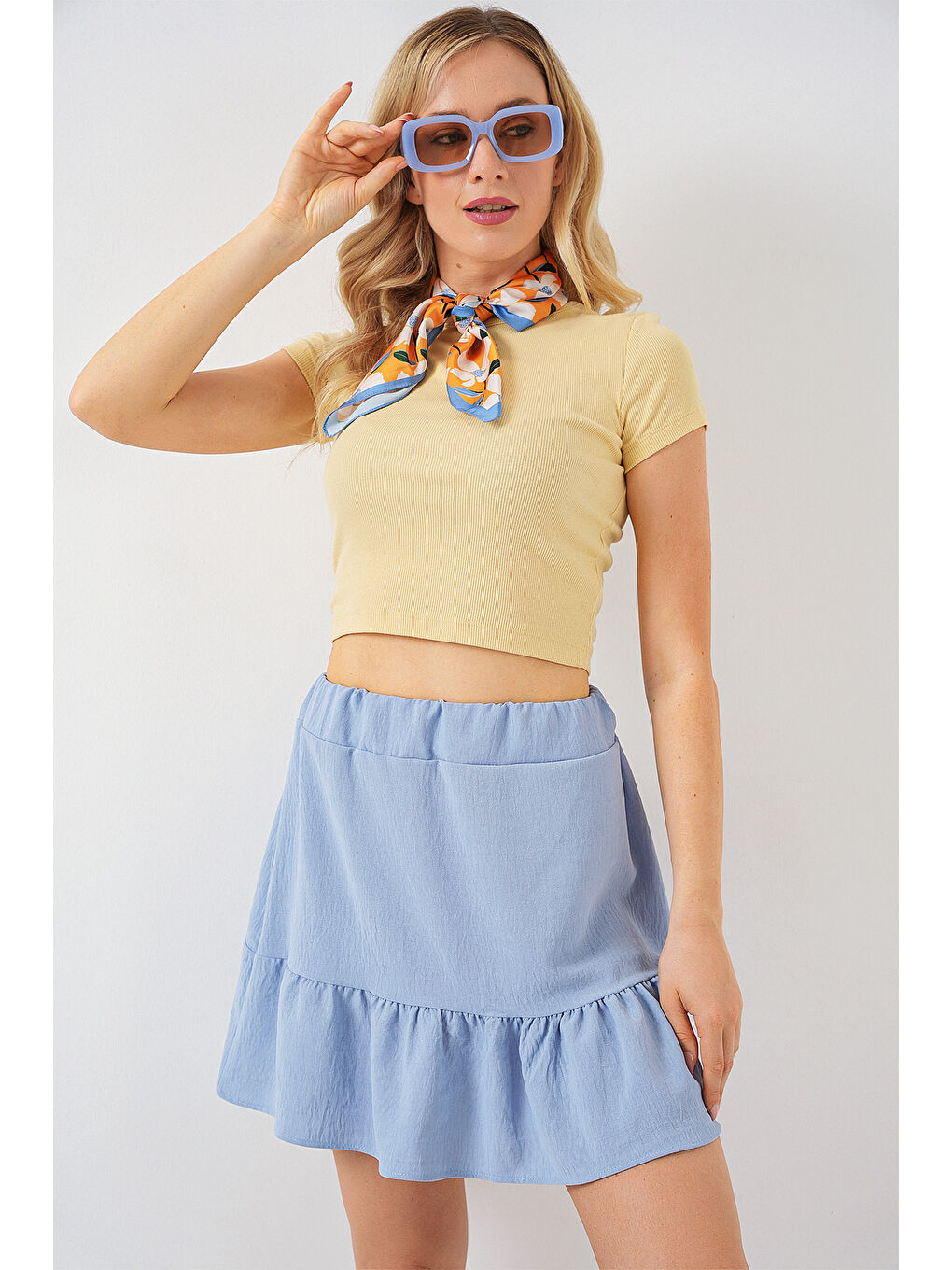 Kadın Ayrobin Mini Etek 8054 - Mavi-3