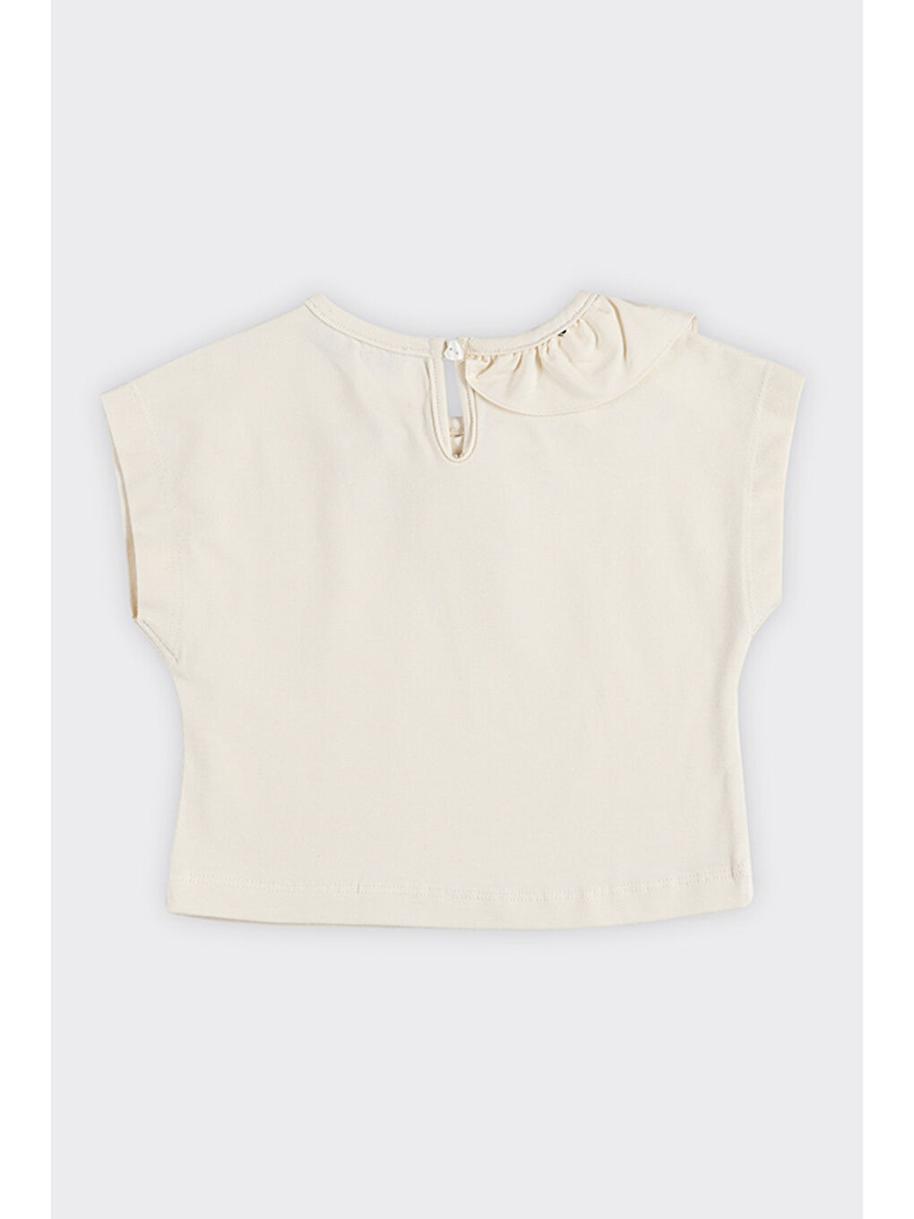 Kız Bebek Yakası Fırfır Detaylı Bej Tişört-1