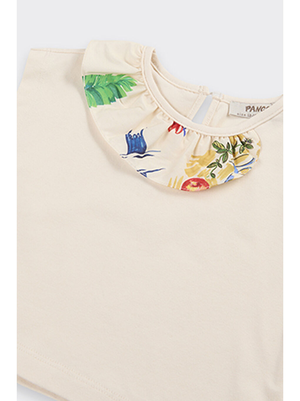 Kız Bebek Yakası Fırfır Detaylı Bej Tişört-2