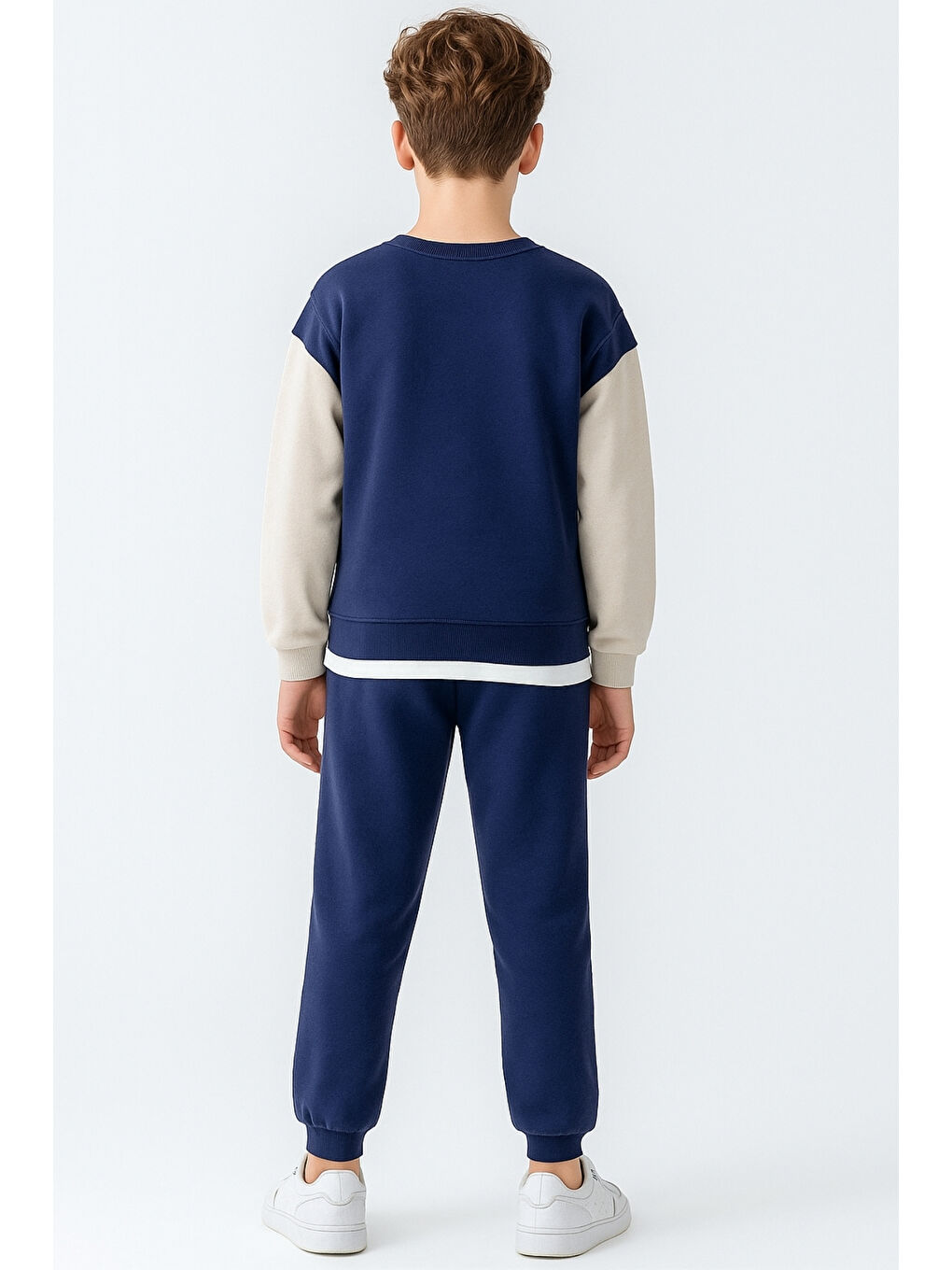 Lacivert Erkek Çocuk Upper Baskılı 3 İplik Kalın Kışlık Eşofman Takımı Ak4231-3