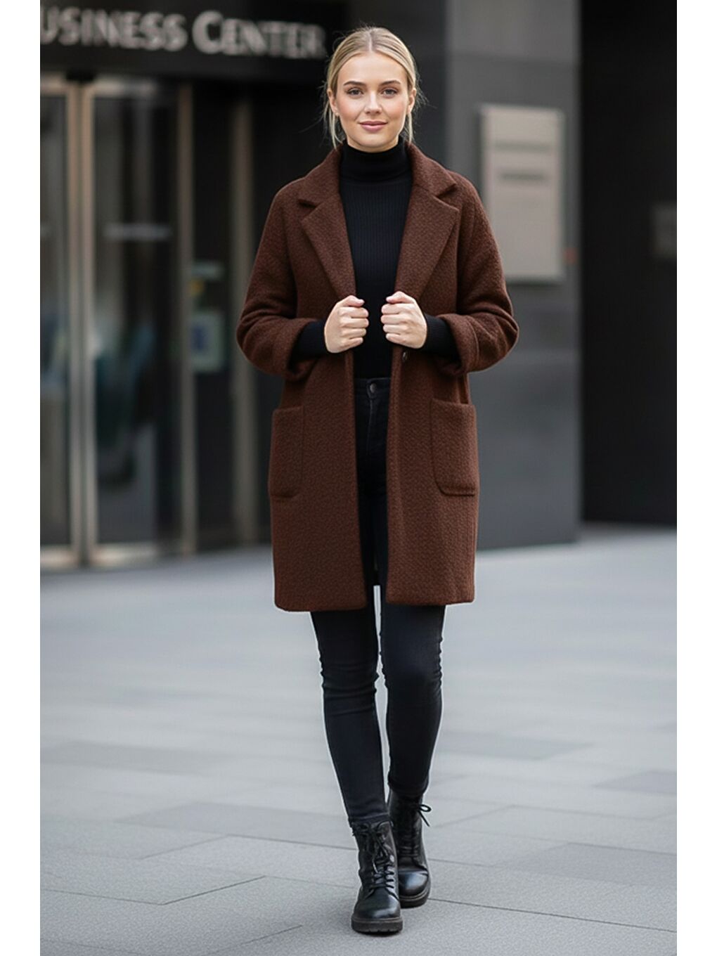 İtalyan Kahverengi Ceket Yaka Uzun Kol Düğmeli Cepli Casual Buklet Oversize Dokuma Ceket 98 68-1