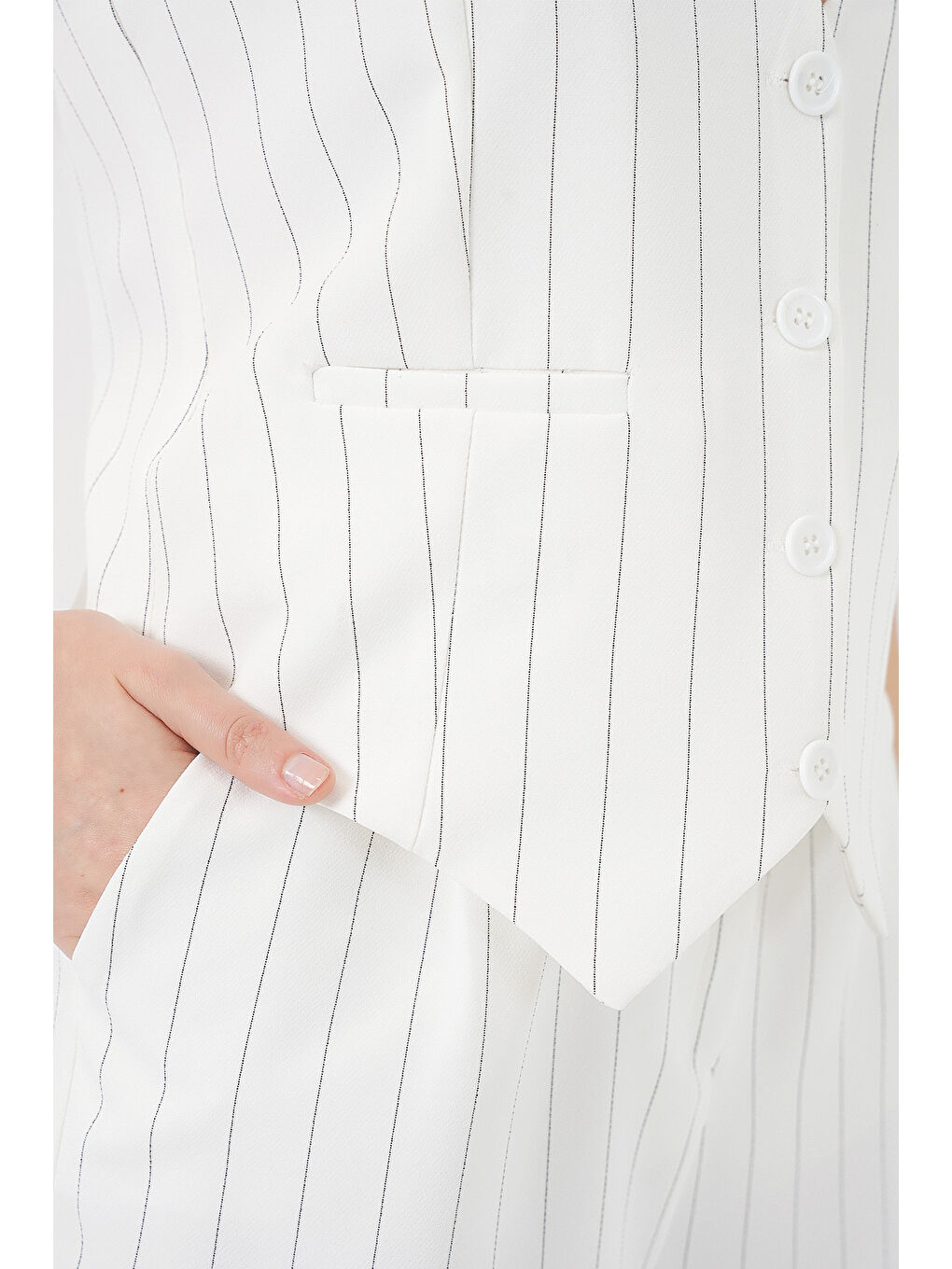 6709 Kadın Yelek Pantolon İkili Takım - B.Beyaz-4