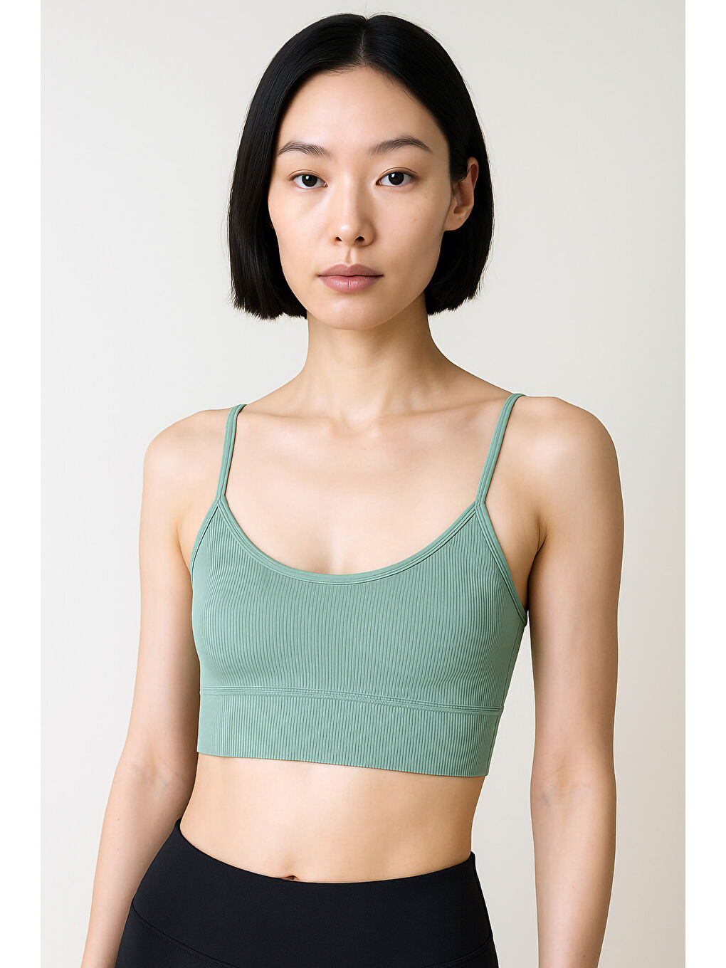 Yeşil İnce Askılı Toparlayıcı Ripli Spor Büstiyer