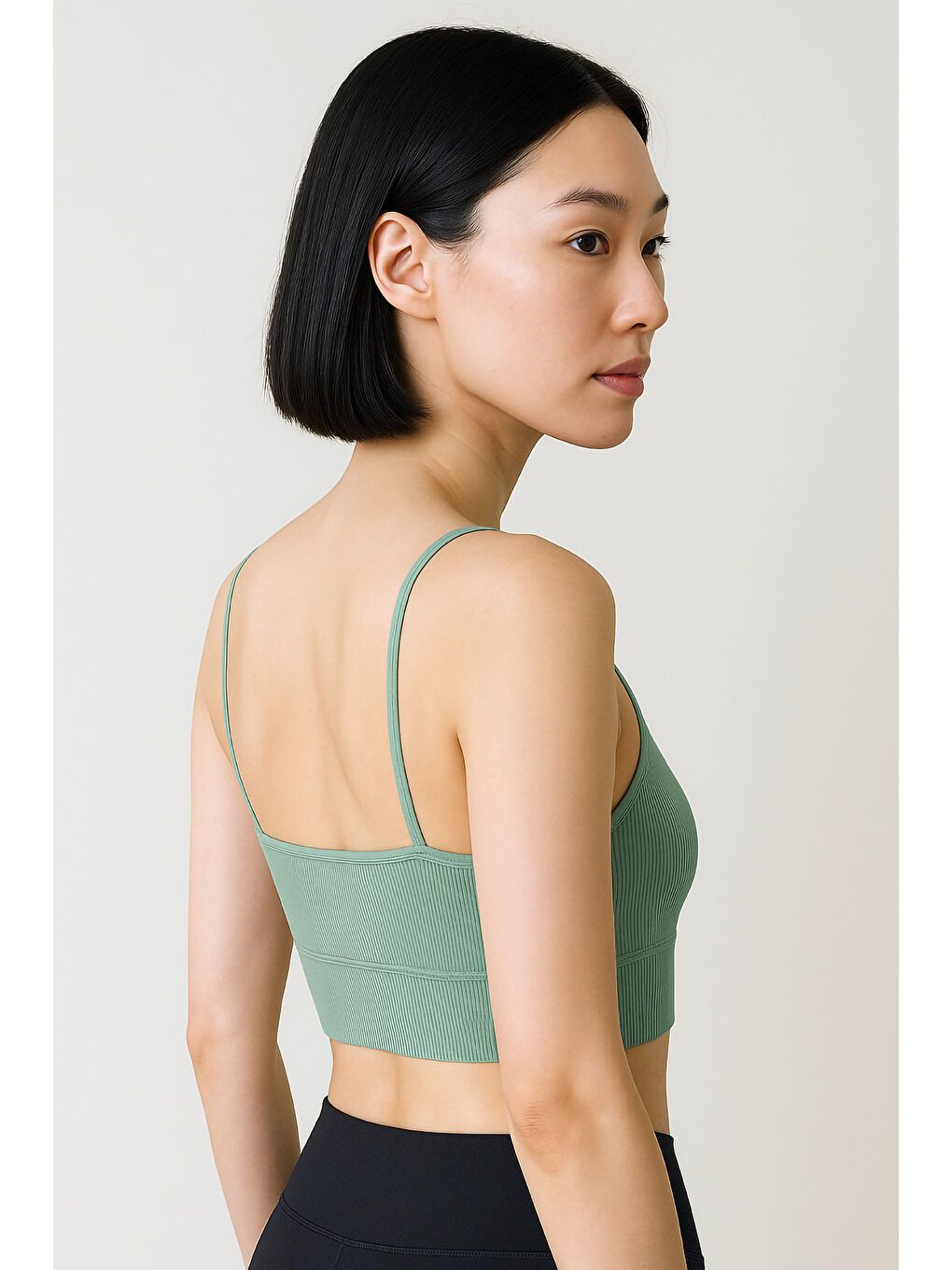 Yeşil İnce Askılı Toparlayıcı Ripli Spor Büstiyer-1