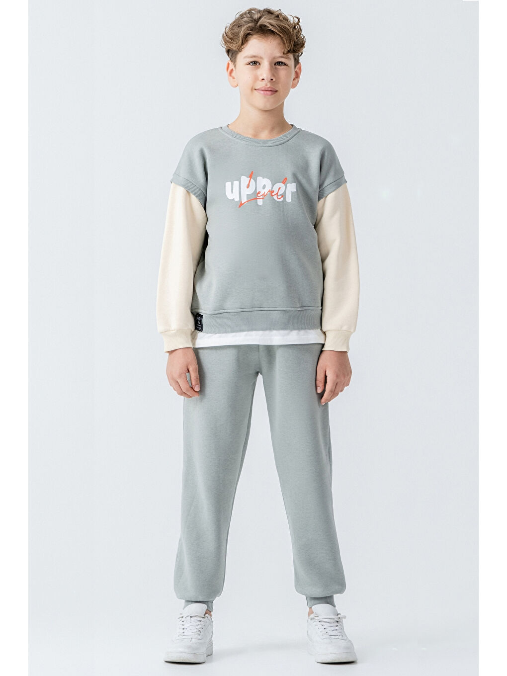 Yeşil Erkek Çocuk Upper Baskılı 3 İplik Kalın Kışlık Eşofman Takımı Ak4231