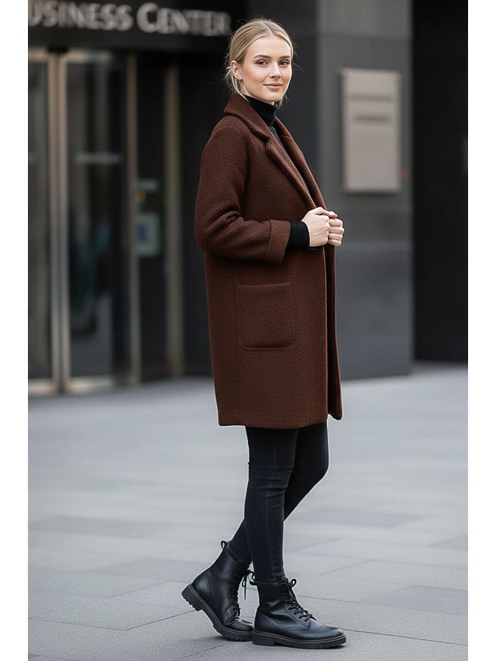 İtalyan Kahverengi Ceket Yaka Uzun Kol Düğmeli Cepli Casual Buklet Oversize Dokuma Ceket 98 68-2