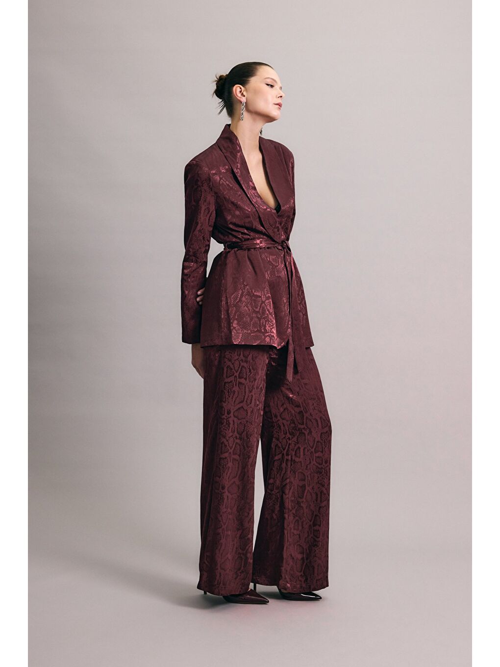 Yılan Desenli Pantolon - Bordo-3