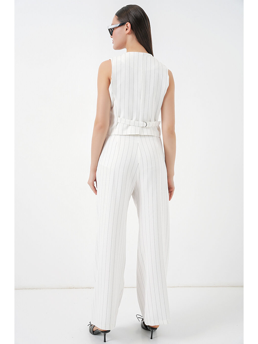 6709 Kadın Yelek Pantolon İkili Takım - B.Beyaz-5