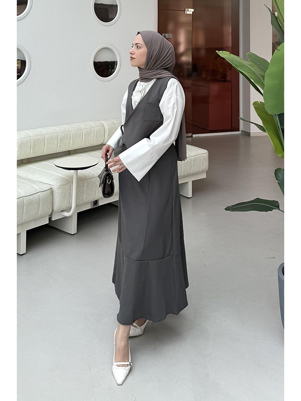 Crop Yelek-Etekli İkili Takım Antrasit-1