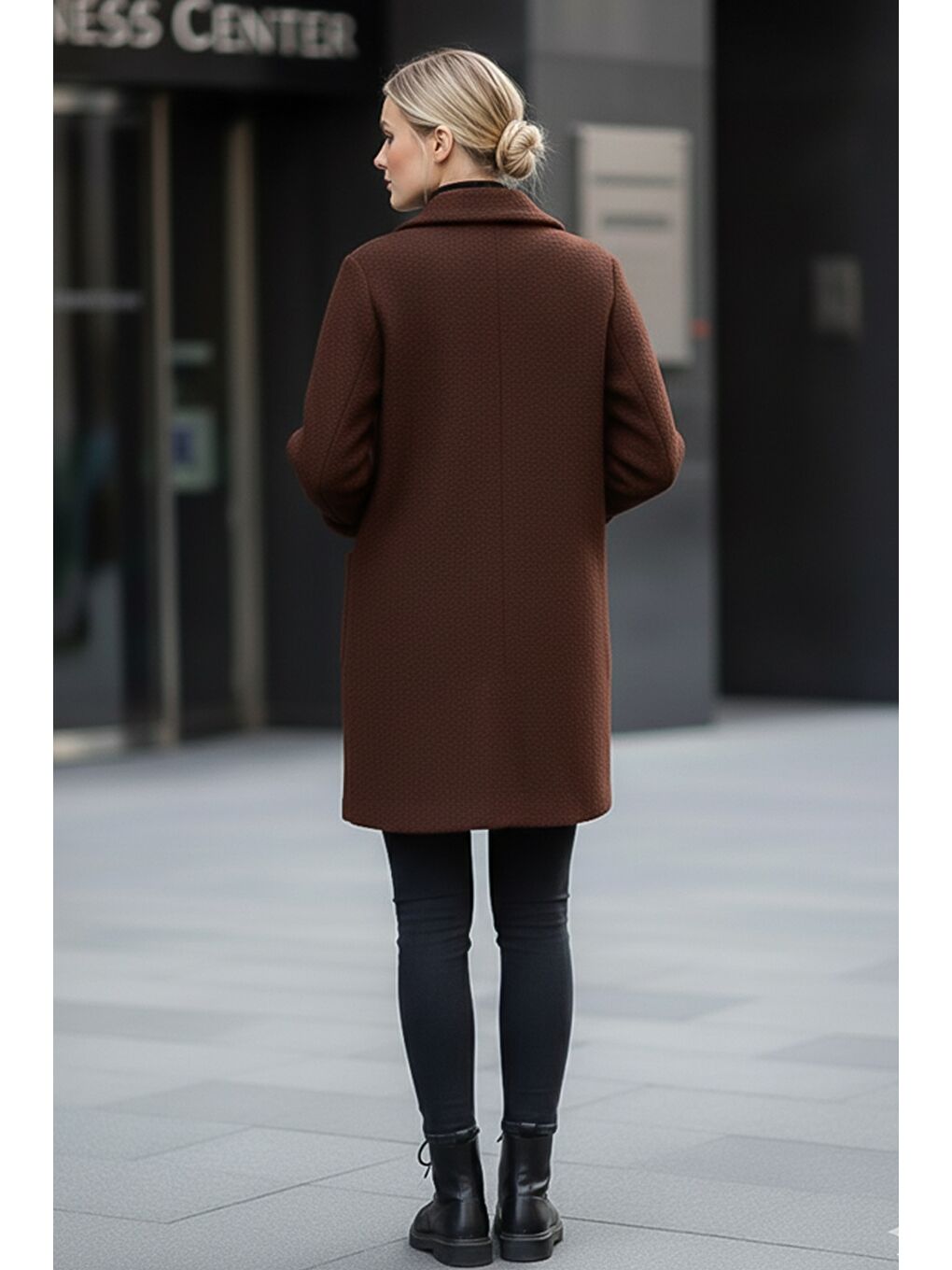 İtalyan Kahverengi Ceket Yaka Uzun Kol Düğmeli Cepli Casual Buklet Oversize Dokuma Ceket 98 68-3