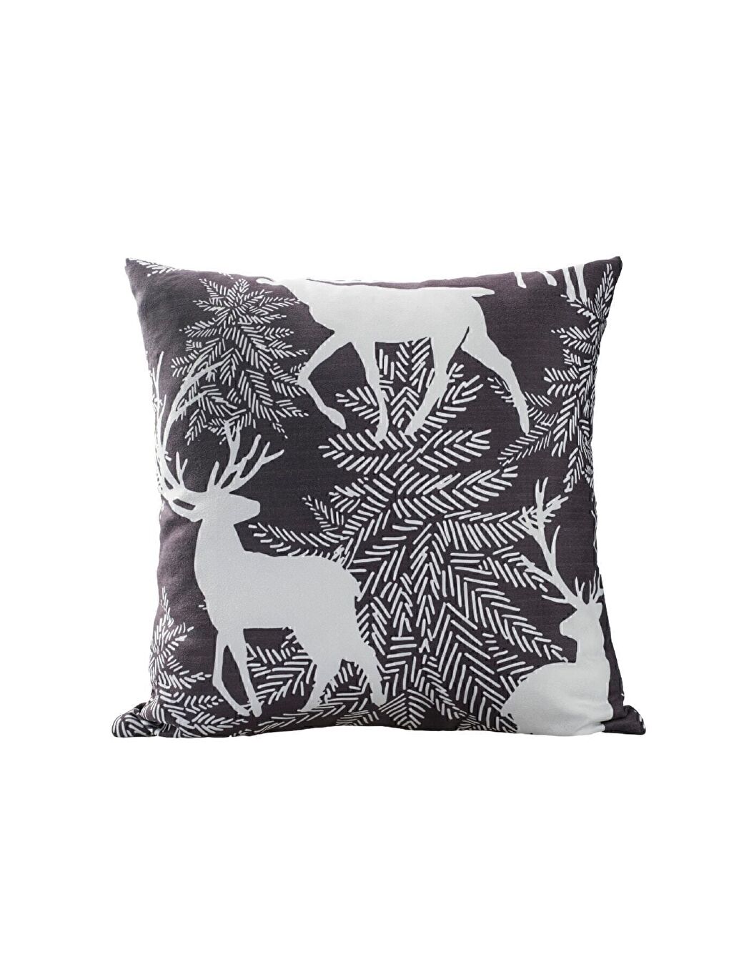 Yılbaşı Temalı Beyaz Ren Geyik Çam Desenli Kırlent Kılıfı - Siyah 43x43-1
