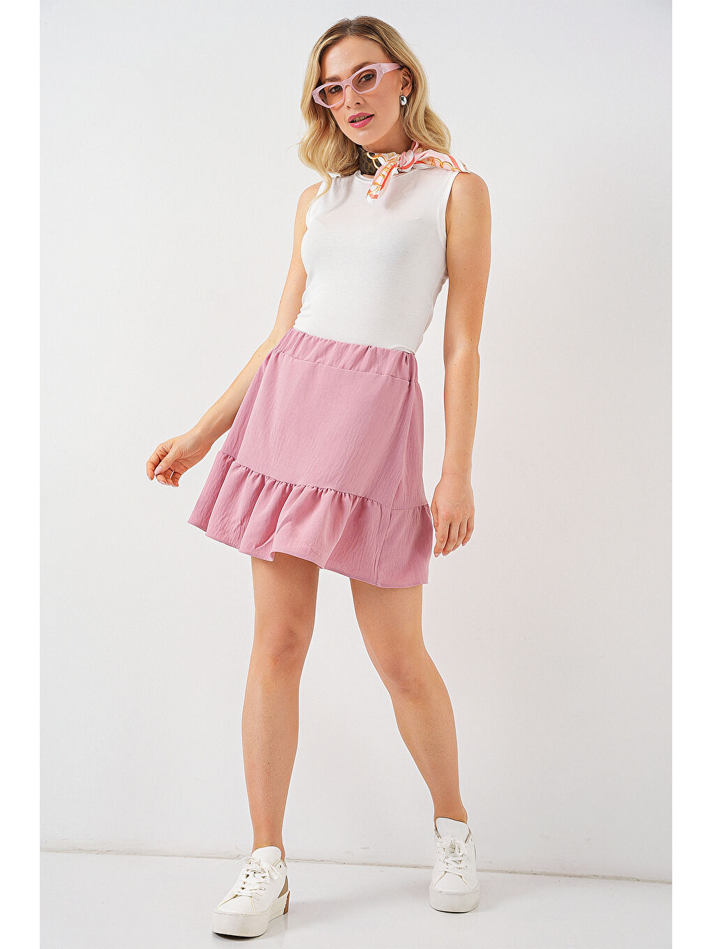 Pembe Kadın Ayrobin Mini Etek 8054 - Pudra-1