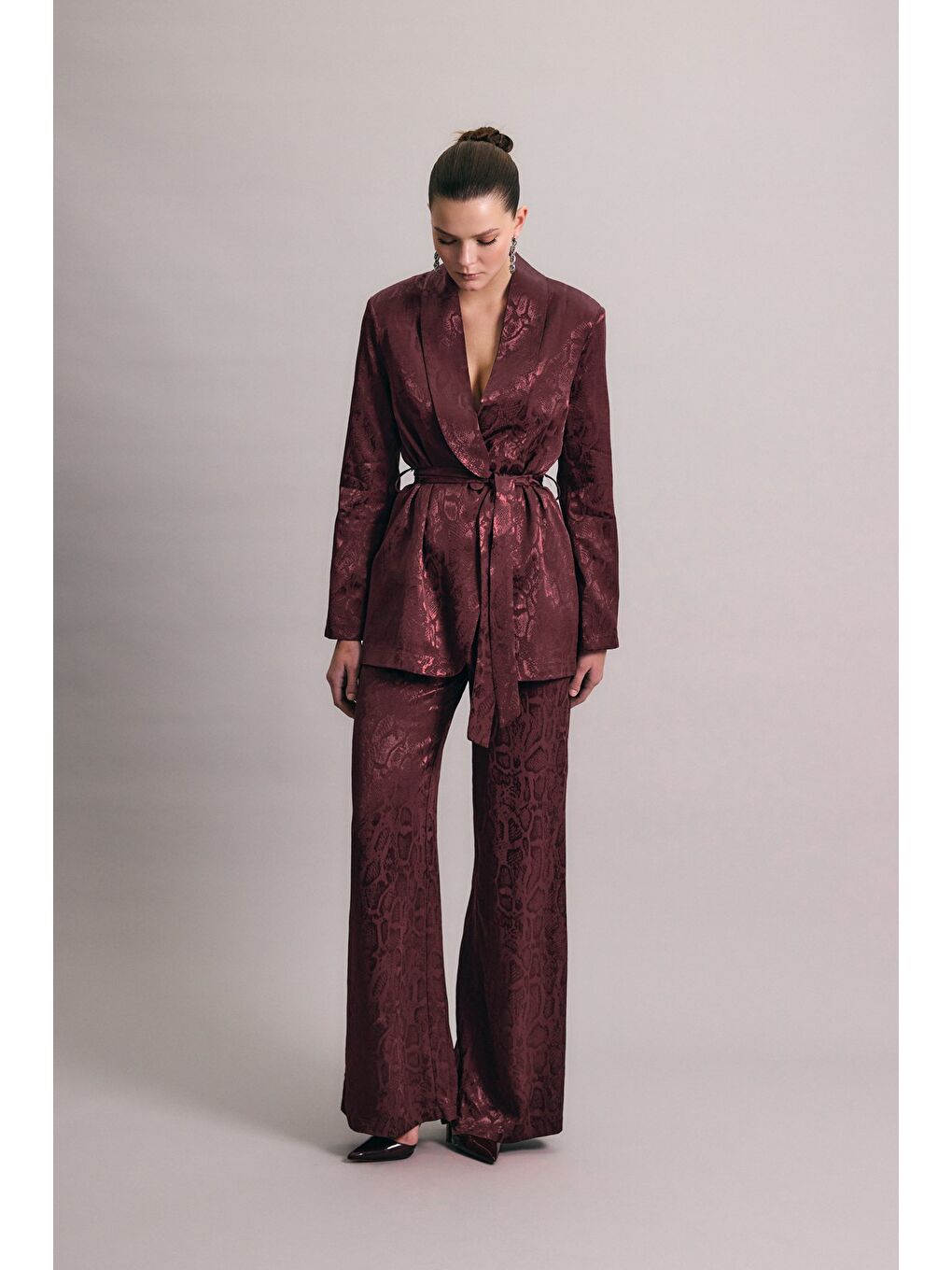 Yılan Desenli Pantolon - Bordo-4