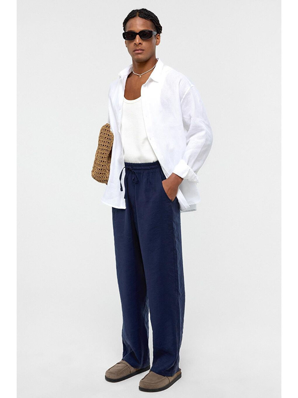 Baggy Fit Modal Kumaş Pantolon Lacivert-1