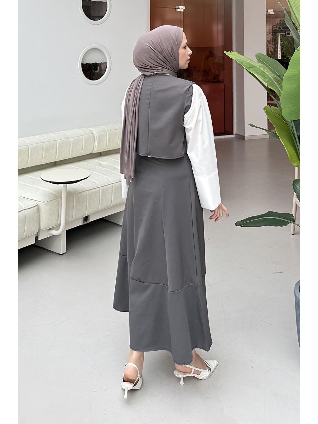 Crop Yelek-Etekli İkili Takım Antrasit-3