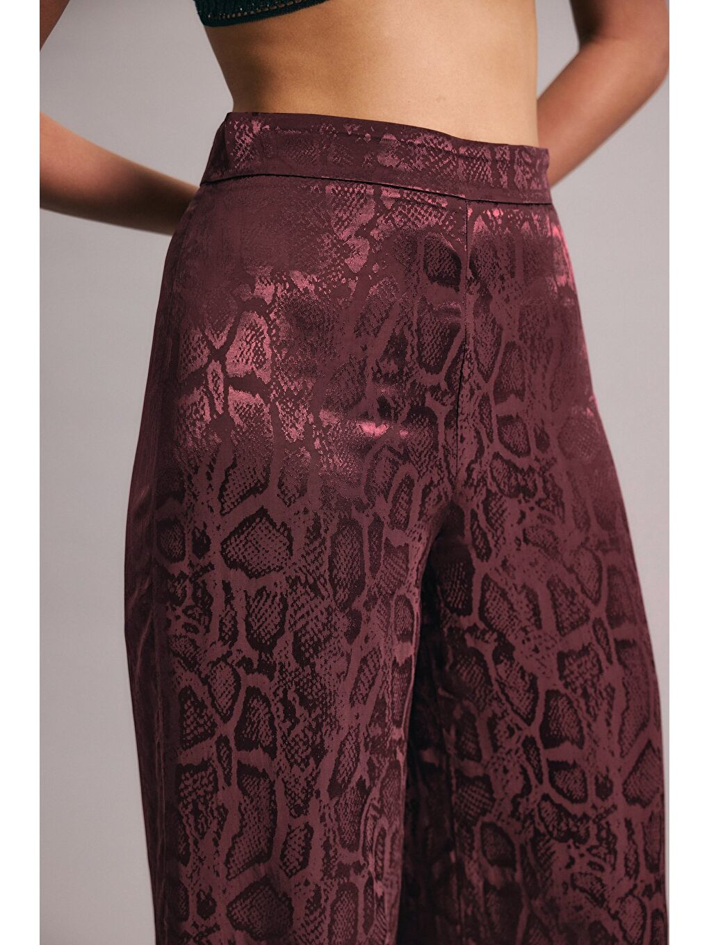 Yılan Desenli Pantolon - Bordo-5