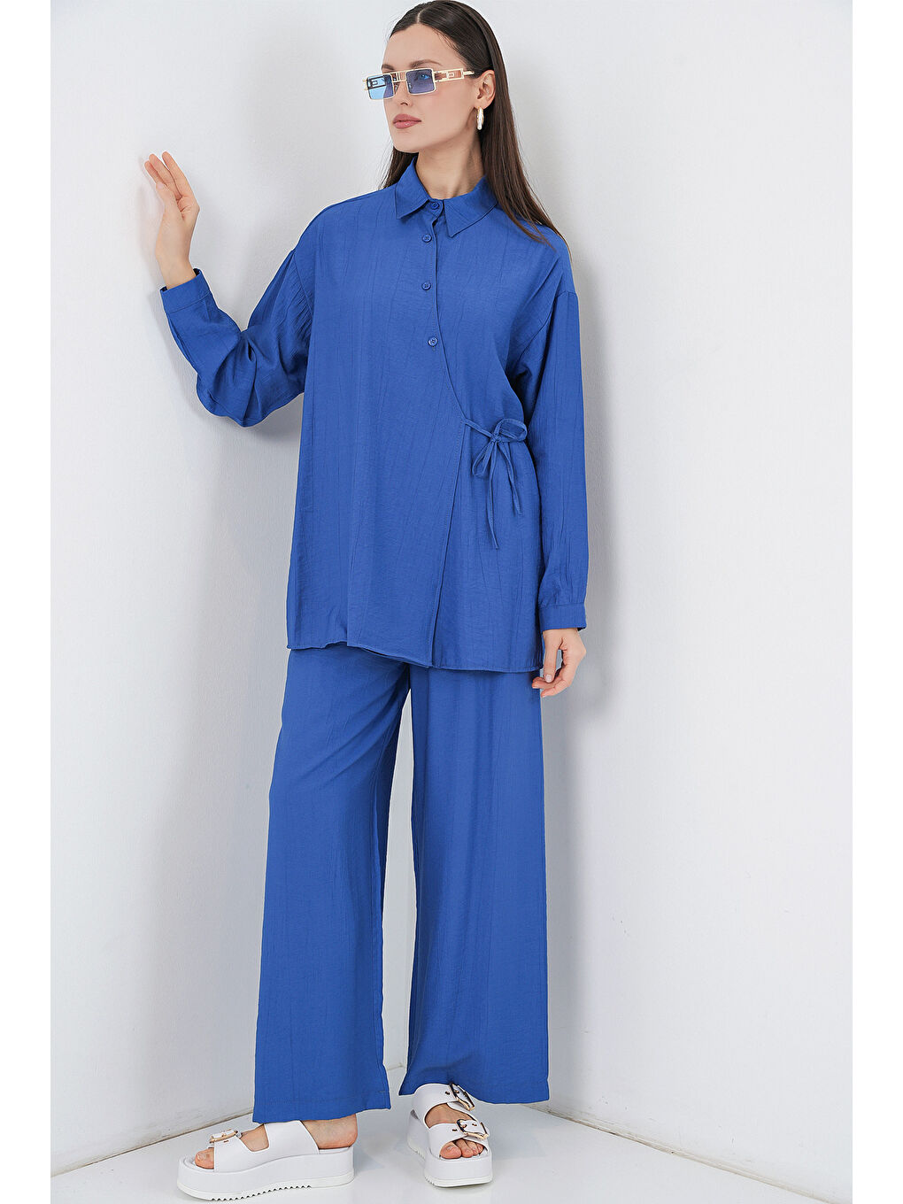 Kadın Bağcıklı Tunik Pantolon İkili Takım 6752 - İndigo