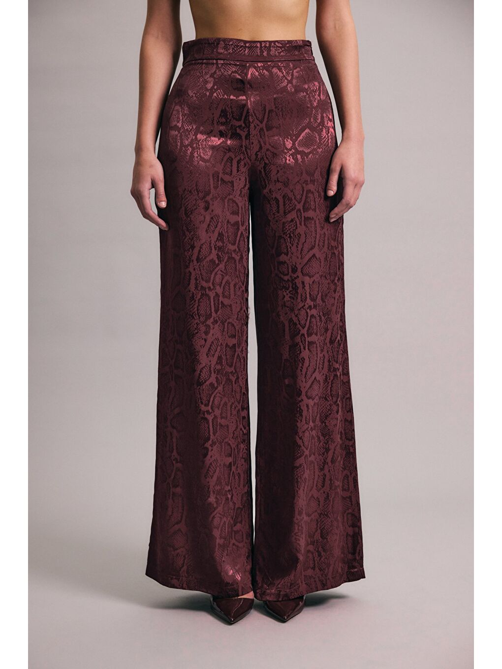 Yılan Desenli Pantolon - Bordo-6