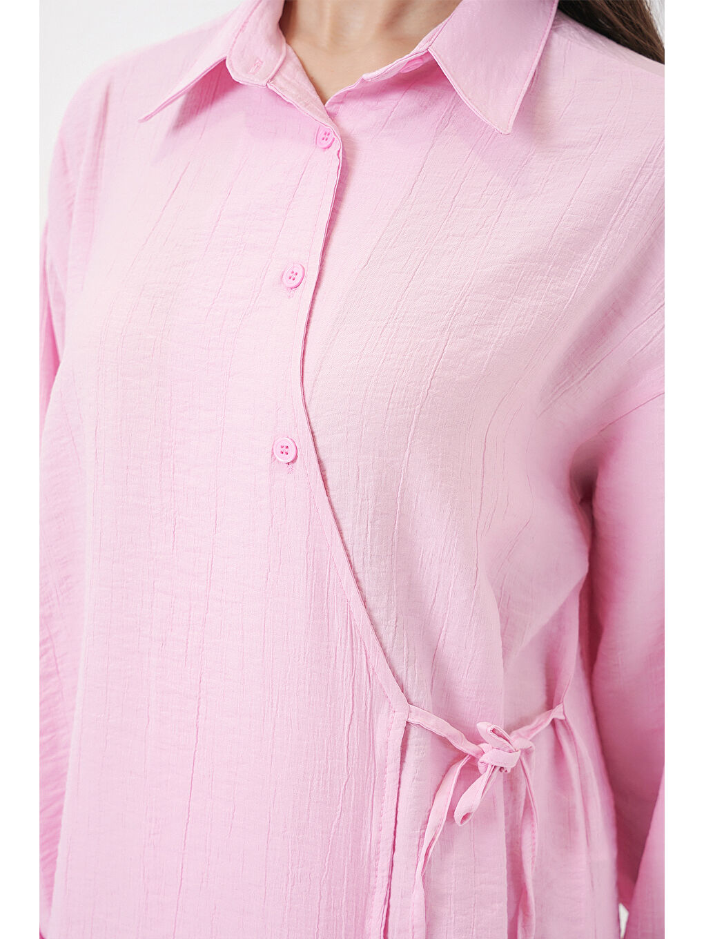 Pembe Kadın Bağcıklı Tunik Pantolon İkili Takım 6752 - Pudra-6