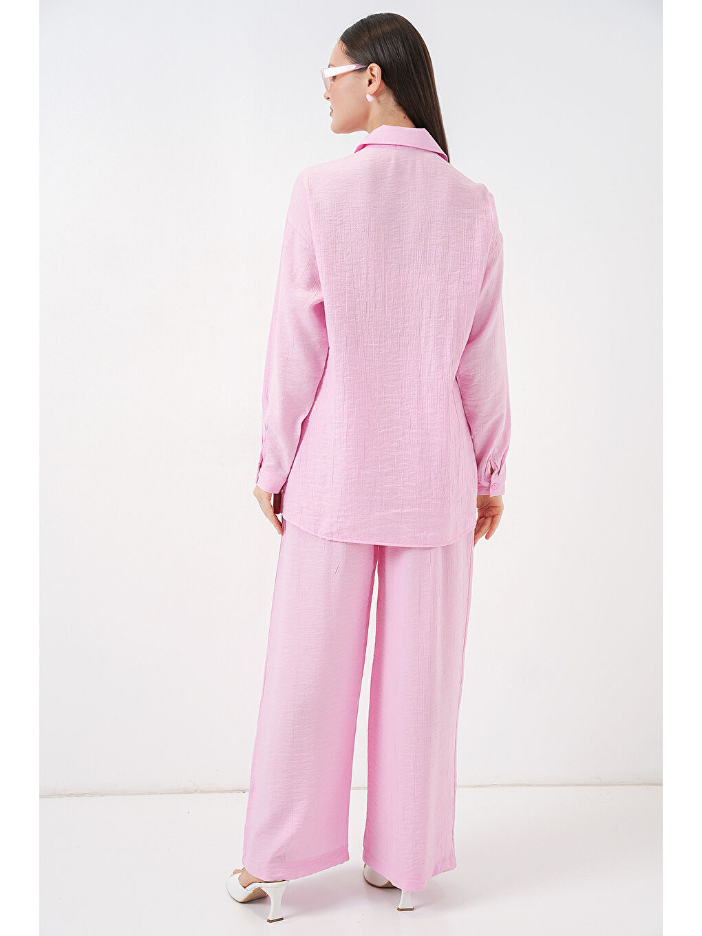 Pembe Kadın Bağcıklı Tunik Pantolon İkili Takım 6752 - Pudra-7