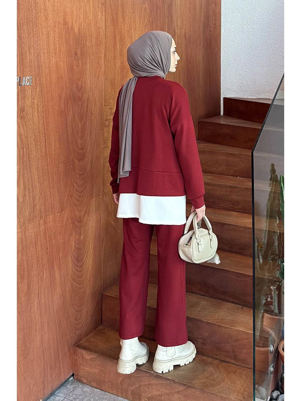 Fermuarlı Garnili Takım Bordo-3