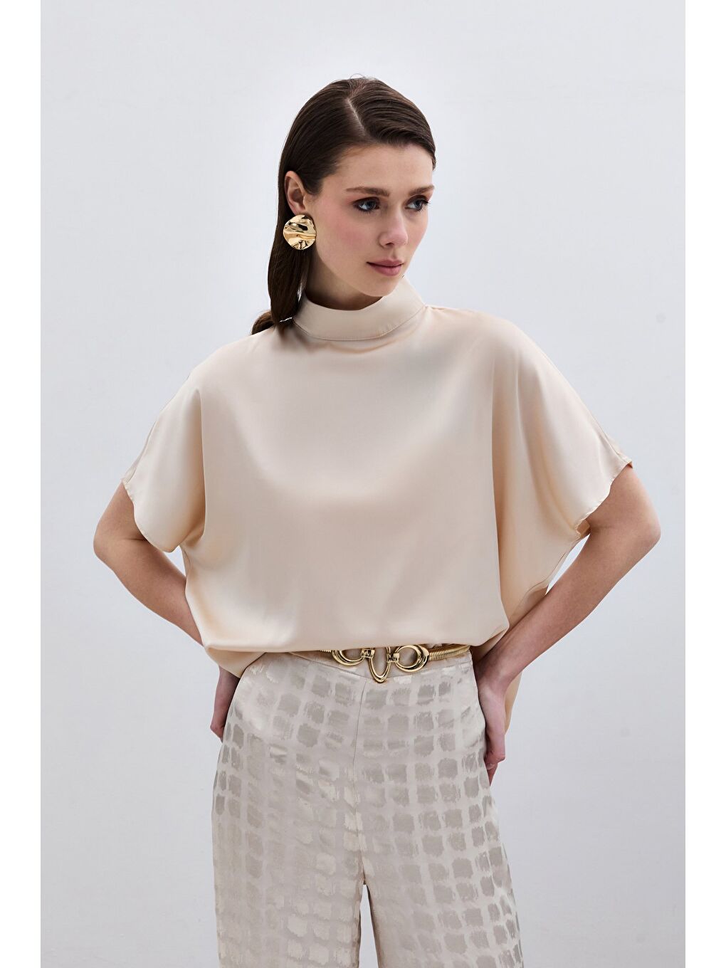 Yarasa Kol Salaş Bluz - Bej-3