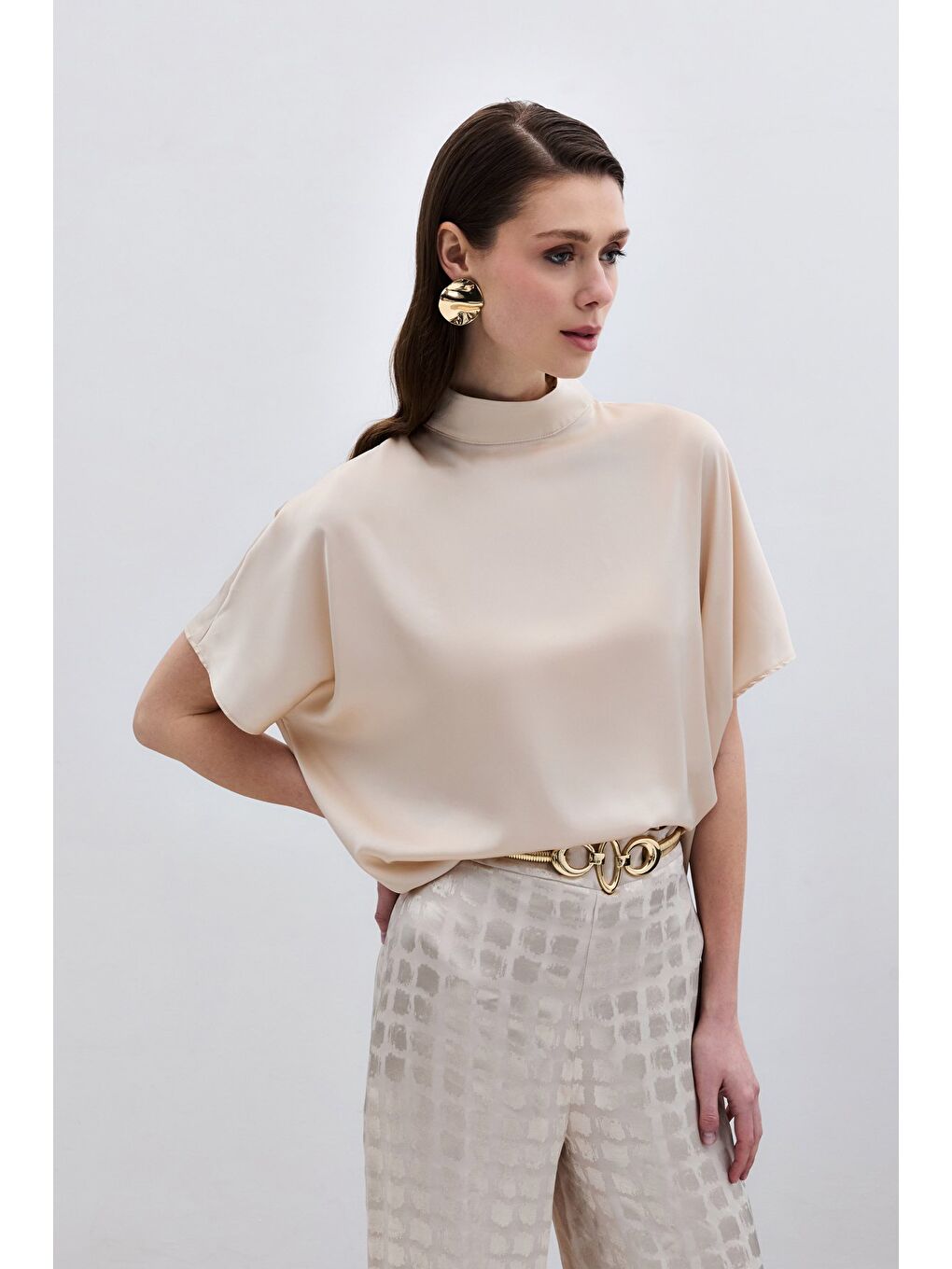 Yarasa Kol Salaş Bluz - Bej-4