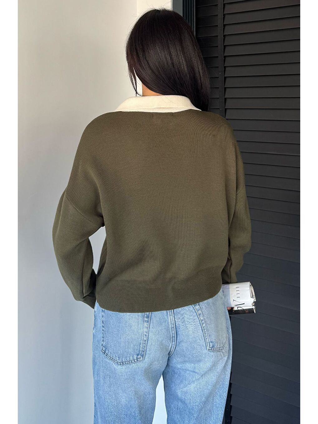 Haki Polo Yaka Salaş Triko Bluz (s,m,l,xl Uyumludur)-1