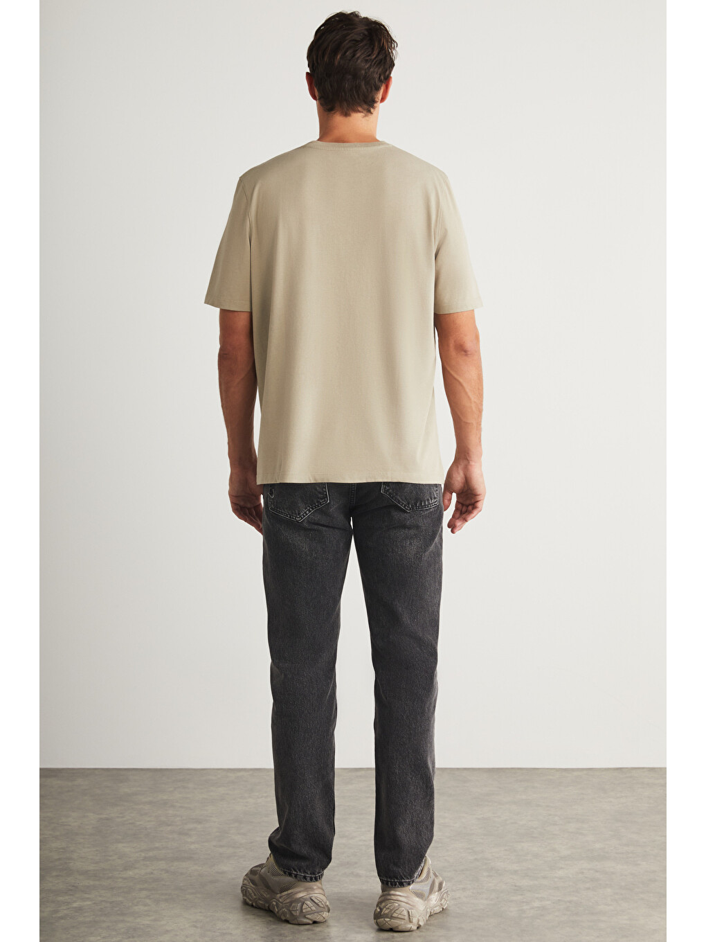 Blas Erkek Basic Oversize %100 Pamuklu Organik Pamuklu Örme Bisiklet Yaka Bej T-shirt-4