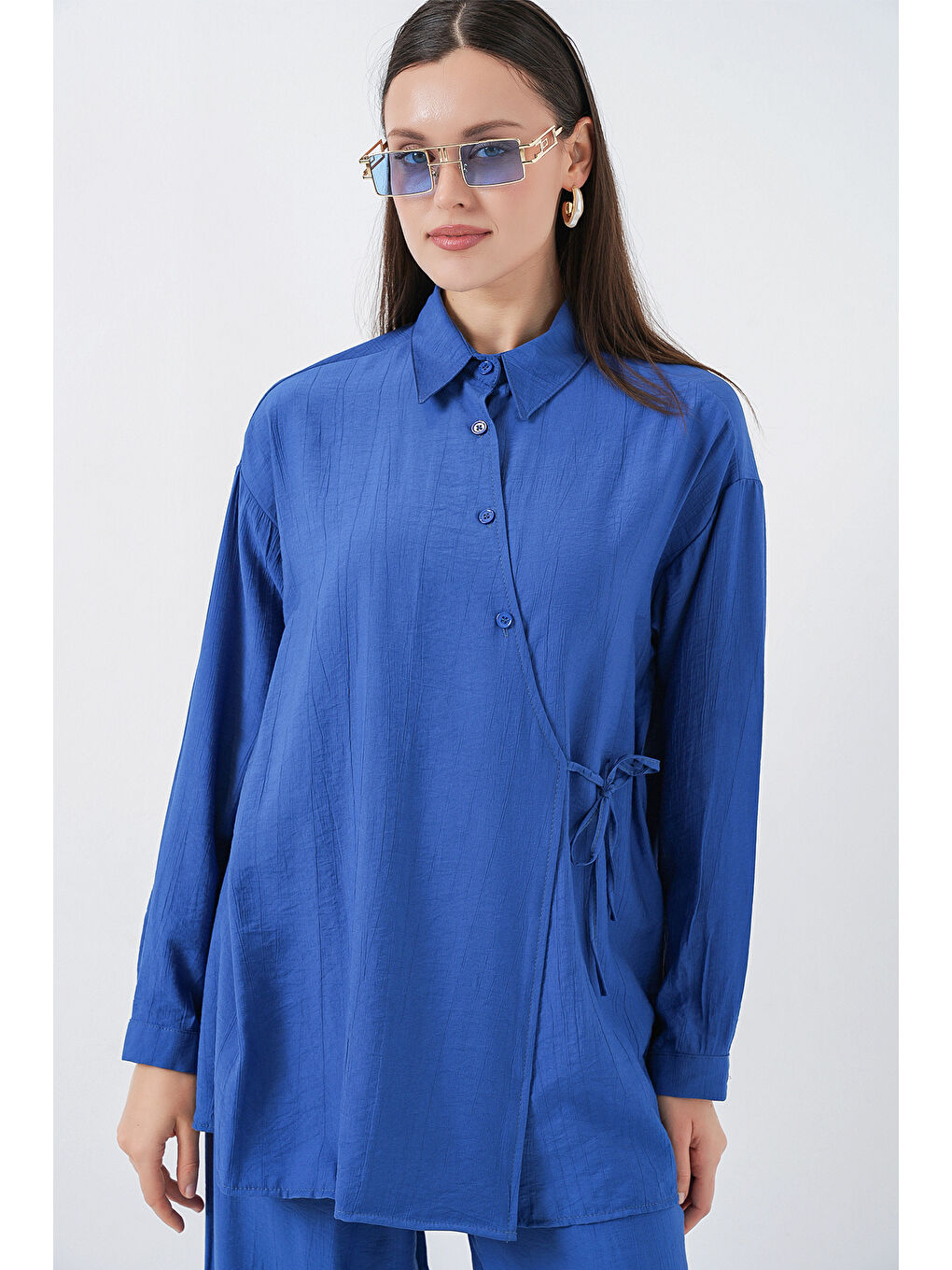 Kadın Bağcıklı Tunik Pantolon İkili Takım 6752 - İndigo-1